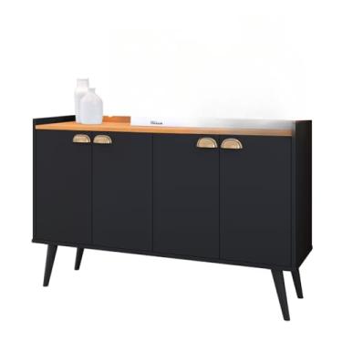 Imagem de Aparador Buffet Cantinho Café Sala Jantar Cozinha 4 Portas Puxador Concha Prateleira Interna(Kiev - Preto/