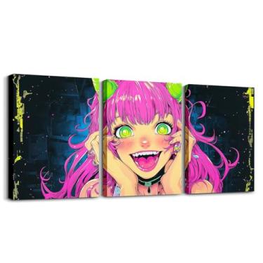 Imagem de 3 peças de arte de parede em tela de anime para meninas, decoração de parede com imagem de anime japonês, desenho animado mangá, meninas, pôsteres, kawaii, pintura de animação japonesa, para sala de