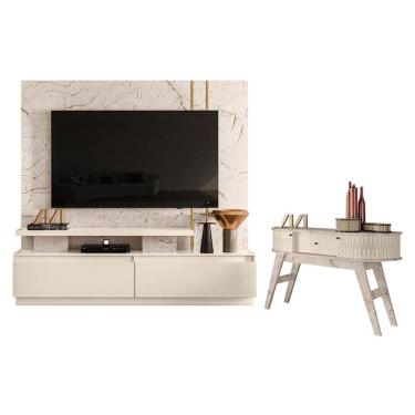 Imagem de Estante Home Theater New Apolo com Aparador Estoril Calacata Off White – Madetec