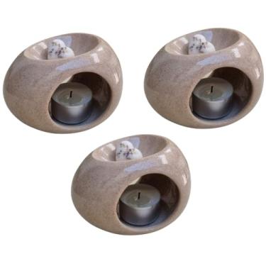 Imagem de Kit 3 Difusor Rechaud Cerâmica Oval Para Óleos Essenciais e Wax Metls Areia