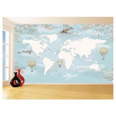 Imagem de Papel De Parede Mapa Mundi Infantil Balão Azul 3,5M Nmu84 - Você Decor