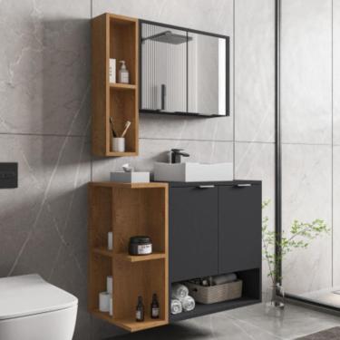 Imagem de Conjunto Gabinete E Espelheira Rennes Preto Fosco Naturalle