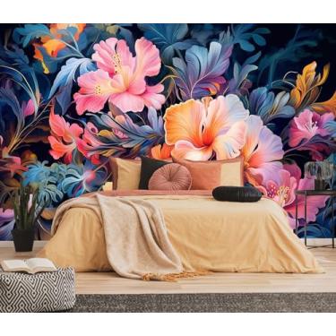 Imagem de Toolhom Mural de parede floral botânico rosa pintado à mão, papel de parede de flor de peônia, mural de fundo decorativo (não autoadesivo)