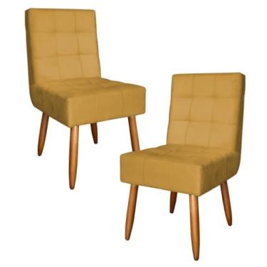 Imagem de Kit 2 Poltronas Monalisa Cadeira Estofada com Pés de Madeira em Suede (MOSTARDA)