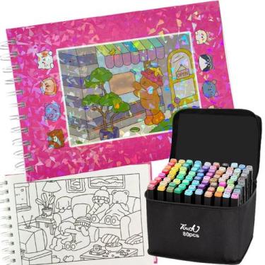 Imagem de Livro de Pintar Colorir Com Canetinhas 80 Cores 100 Paginas Capa Dura 