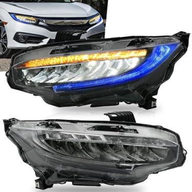 Imagem de VLAND Faróis adequados para Honda Civic 10ª geração Sedan/Coupe/Hatchback/Type R 2016-2021, luzes dianteiras com animação de inicialização azul DRL