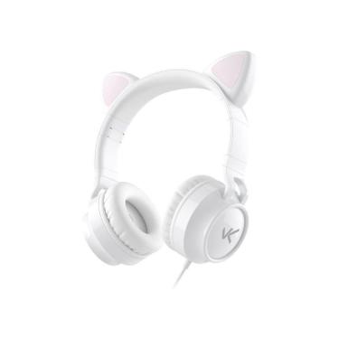 Imagem de Fone De Ouvido Headset Kitty Ear - Orelha De Gato Branco Com Microfone Cabo 1.2m Plug P2 Estereo P3 - Ke110b