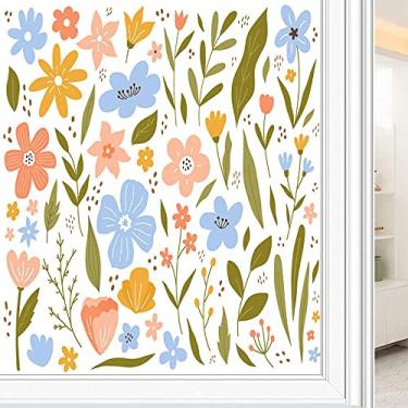 Imagem de Película de janela de privacidade de flores, textura de estilo floral, filme de vidro para sala de estar e escritório em casa, L90 x C 190 cm