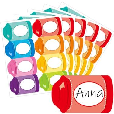 Imagem de 120 peças de adesivos de giz de cera de volta às aulas decorações de sala de aula autoadesivos placas de nome de mesa etiqueta colorida com tema de giz de cera para sala de aula quadro de avisos para