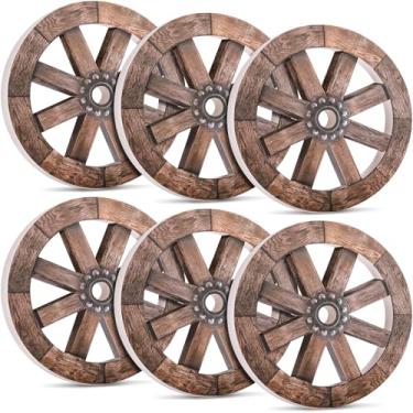 Imagem de Wesiti Pacote com 6 rodas de carroça rústica, decoração de parede de 35,5 cm, estilo faroeste, vintage, estilo fazenda, carroça de parede com textura de madeira, 3D, leve, rústica para pendurar para