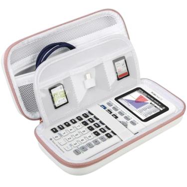 Imagem de BOVKE Estojo rígido para calculadora Texas Instruments TI-84 Plus CE Color Graphing Calculator/TI-84 Plus/TI-83 Plus CE, bolso extra com zíper para cabos USB, carregador, manual e mais, branco