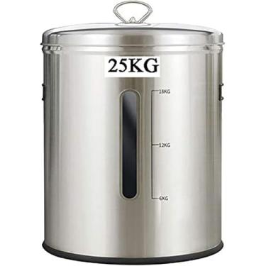 Imagem de Dispensador De Arroz Inoxidável, Recipiente De Farinha E Cereais, Recipiente De Armazenamento De Arroz, Caixa De Grãos De Cereais De Aço Inoxidável Com Tampa, Black, 25kg