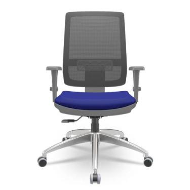 Imagem de Cadeira Brizza Diretor Grafite Tela Preta Assento Aero Azul Base Relax