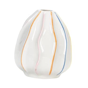 Imagem de Fenteer Vaso de cerâmica branco com suporte para flores secas, centro de mesa, vaso de flores, plantador para lareira, mesa, festa, decoração de escritório, Oval