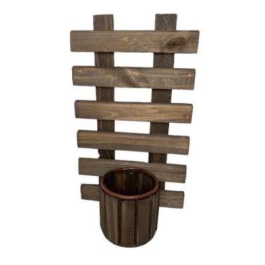 Imagem de Suporte de Parede em madeira com vaso redondo - Filadélfia Presentes