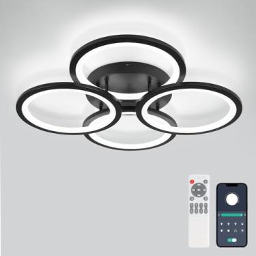 Imagem de EIDISUNY Luminárias De Teto Led Modernas, Luminária 4 Anéis Com Controle Remoto E Aplicativo, Regulável 3500K-6500K, Luzes Acrílico Embutidas 45W Para Sala Estar, Jantar Quarto (Preto)