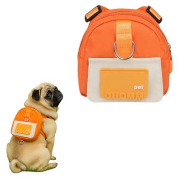 Imagem de Coleira mochila com guia para cães. Com dispensador de saquinhos para fezes. Ajustável para cães pequeno e médio porte – ideal para viagens, trilhas e passeios diários. (Laranja)