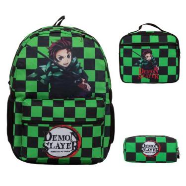 Imagem de Kit Mochila Escolar Menino Demon Slayer Lancheira Estojo - TOYS 2U