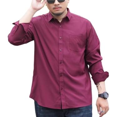 Imagem de Camisas De Manga Comprida Plus Size Para Homens Primavera Outono Casual Camisa Solta Camisa De Negócios Sólida Formal De Grandes Dimensões Tops De Moda, Wine Red, 10XL
