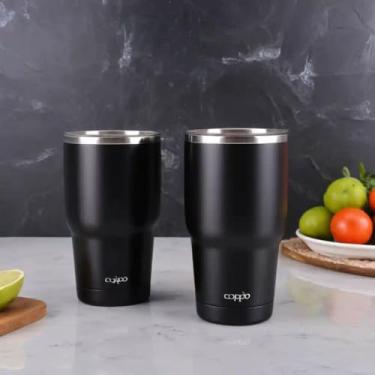 Imagem de Copo Térmico Parede Dupla em Aço Inox Preta 350ml com Base Antiderrapante - Estilo Casual