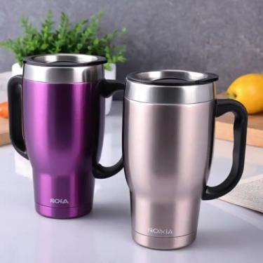 Imagem de Caneca Térmica Parede Dupla em Aço Inox Roxa 550ml com Tampa Flip - Estilo Premium