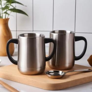 Imagem de Caneca Térmica Parede Dupla em Aço Inox Marrom 650ml com Base Antiderrapante - Estilo Premium