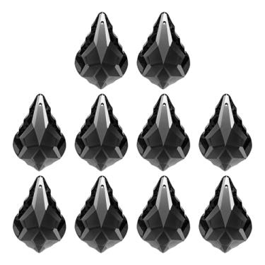 Imagem de PATIKIL Pingentes de cristal K9, contas de gota, pacote com 10 peças de prismas de lustre de 38 mm, contas de folhas penduradas, lâmpada faça você mesmo para decoração de artesanato, preto