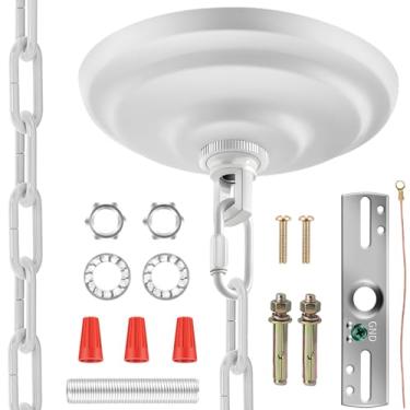 Imagem de MAYOMAJO Kit De Cobertura Luz 5-5/16" Com Corrente Suspensão 6 Pés, Resistente, Placa Reposição Para Lustre, Luminária Pendente, Ventilador Teto, Cesta Flores Ou Projetos "Faça Você Mesmo" (Branco)