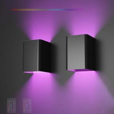 Imagem de GZZBMY Luzes de parede LED para ambientes internos RGB que mudam de cor regulável, arandela de parede com controle remoto, lâmpadas de parede modernas de alumínio, iluminação para quarto, sala de