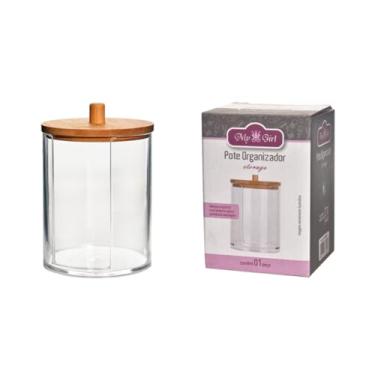Imagem de Pote Organizador Porta Algodão, Cotonete 7x8.7cm Em Acrílico E Tampa Em Bambu - Design Moderno Para Cosméticos, Bijuterias E Miudezas - Infantil, Bebê - My Girl - AFF01026