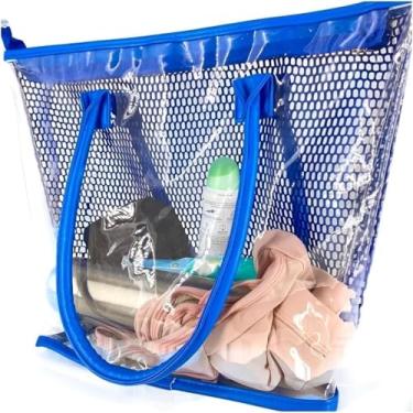 Imagem de Bolsa Transparente Feminina com Renda – Resistente à Água, Dobrável e Espaçosa | Ideal para Praia, Piscina, Academia e Viagem (Azul)