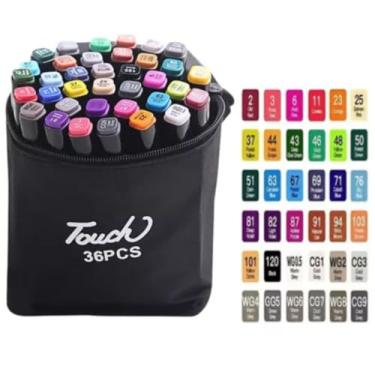 Imagem de Kit de Canetinhas Ponta Dupla - 36 Cores Vibrantes | Marcadores Permanentes para Colorir e Desenhar | Estojo Escolar com Canetas Coloridas