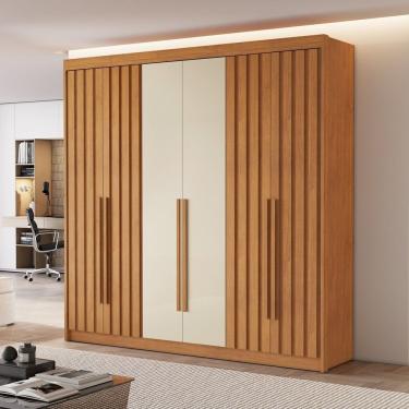 Imagem de Guarda Roupa Casal 6 Portas 4 Ripadas Portugal Cinamomo/off White