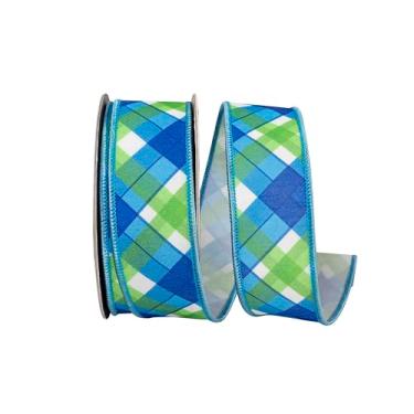 Imagem de Reliant Ribbon Fita xadrez Seaway Deluxe com borda com fio, azul/verde