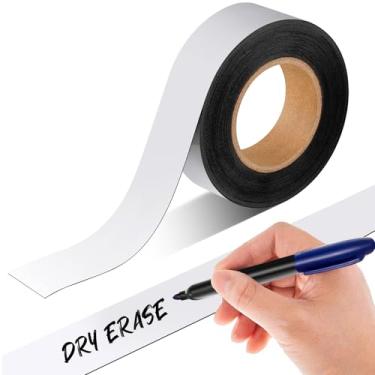 Imagem de Amylove Rolo de fita magnética de 5 cm x 9 m com suporte adesivo, etiquetas adesivas de ímãs graváveis em branco, tiras de fita apagáveis a seco com ímã flexível para quadros brancos, geladeira