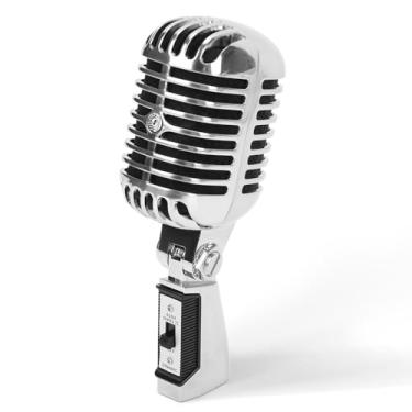 Imagem de Microfone Vintage Retro, Microfone Cardioide Unidirecional Estilo Vintage Antigo, Microfone Vocal Dinâmico Retrô para Canto em Palco, Ângulo Ajustável de 180°