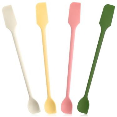 Imagem de Piriuuo 4 miniespátulas de silicone, raspador de frasco de silicone, espátula de borracha de duas cabeças, espátulas flexíveis de maquiagem, raspador multifuncional de silicone para cozinha