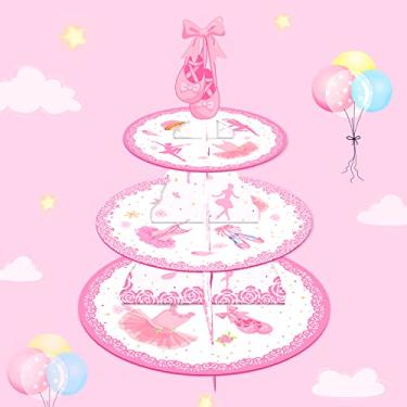 Imagem de Suporte de bolo de balé rosa de 3 camadas, torre de sobremesa com tema de balé, para festa de aniversário, piquenique, formatura