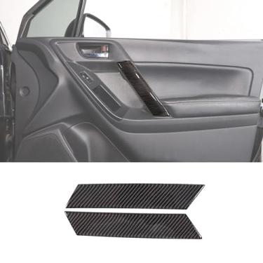 Imagem de Capa de maçaneta interna de fibra de carbono macia compatível com Subaru Forester 2013-2018, adesivo de proteção de maçaneta de porta interior de carro, 2 peças (preto)