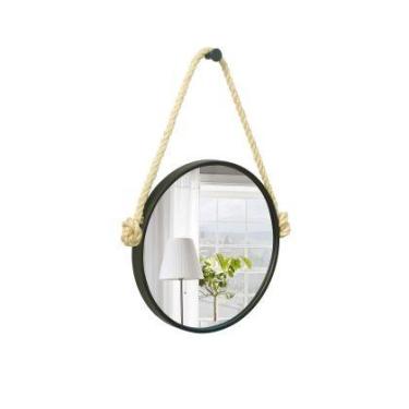 Imagem de Espelho Decorativo Adnet Preto Alça Sisal Natural 40 cm Redondo - E2G 