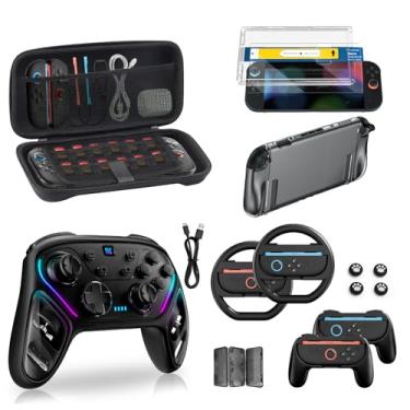 Imagem de Switch 2 Accessories Bundle for Nintendo, 16 in 1 Kit: Carrying Case, Hall Effect Joystick Controller, Screen Protector with Auto-Alignment OneTouch, Steering Wheel, Grip for Joycon, Protective Case