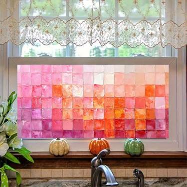 Imagem de HOMETITUTE Película decorativa gradiente rosa para janela de 100 x 44 cm adesivo de vidro de privacidade com bloco de cores abstratas para banheiro, cozinha, escritório, painel de cobertura com