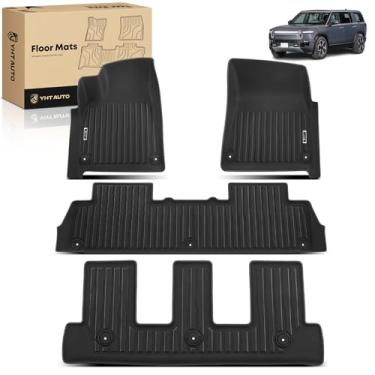 Imagem de YHTAUTO Tapetes de chão para Rivian R1S 2022-2024 Adventure 2022 Explore Launch Edition, TPE All Weather Tapetes de carro à prova d'água, antiderrapante, inodoro, forro de piso 1ª, 2ª e 3ª fileiras