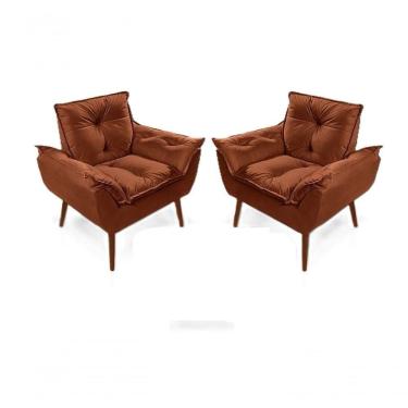 Imagem de Kit 2 Poltronas Decorativas Opala Confortáveis para Sala, Quarto, Recepção, Escritório - Suede Luxo Terracota