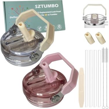 Imagem de 2 peças de substituição de tampa de canudo flip para Stanley copo de 850 g, tampa 100% à prova de vazamento, tampa à prova de derramamento e resistente a respingos, com bocal de sucção removível