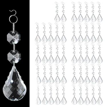 Imagem de kehail Pingentes de gota de cristal transparente de 38 mm com gancho, peças de reposição de prismas de lustre, cristais pendurados para apanhadores de sol, janelas, lâmpadas, árvore de Natal e