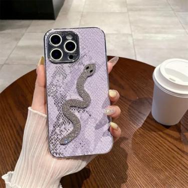 Imagem de Capa para iPhone 16e galvanizada com estampa de cobra e casca dura, capa protetora à prova de choque (para iPhone 16e/roxa)