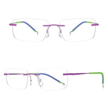 Imagem de VFDHN Armação de óculos de titânio para homens, sem aro, óculos de grau femininos, sem armação, ultraleve (rosa C2)