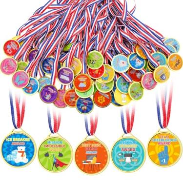 Imagem de Loetere 60 medalhas de plástico para prêmios de ouro, medalhas sortidas para prêmios, crianças, vencedores, prêmios esportivos, motivacionais, com fita de pescoço para show de talentos esportivos