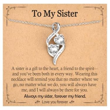 Imagem de PODLEV Colar de presente para mulheres, meninas, pingente de coração de zircônia cúbica dupla, infinito de prata, presente para mulheres, aniversário, formatura, Natal, presente para minha mãe, filha